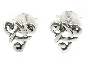 Sterling Silver Upside Down Celtic Triangle Stud Earrings 925