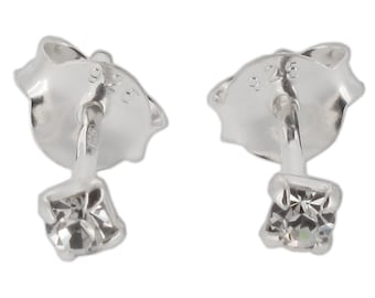 Sterling Silver Tiny Claw Set Crystal Stud Earrings Clear - 925
