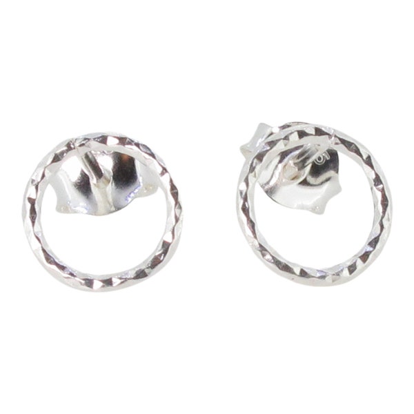 Sterling Silver Hammered Finish Circle Stud Earring 925