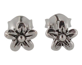 Sterling Silver Oxidized Flower Stud Earrings 925