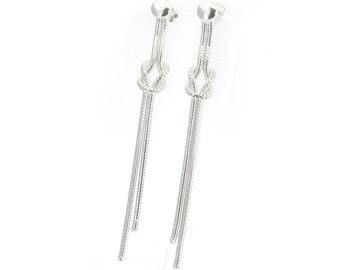 Sterling Silver Dangling Love Knot Stud Earrings 925