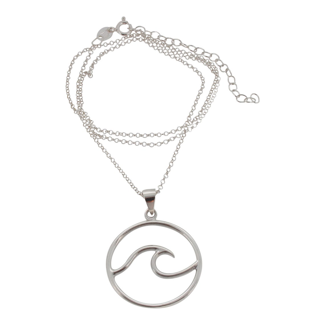 Sterling Silver Wave Pendant and Chain 925 Adjustable Length Etsy