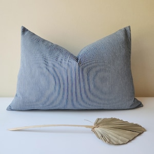 Handwoven Striped Denim Pillow Cover: Blue Boho Lumbar Cushion
