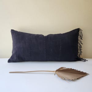 Authentic African Mudcloth Pillow Cover: Handwoven Boho Lumbar Cushion with Fringes