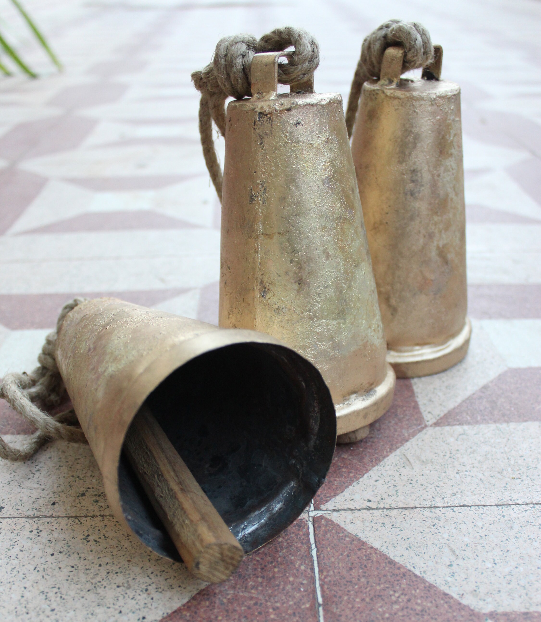 Handmade Rustic Iron Cow Bell, Antique Gold Finish, Jute Handle - Etsy