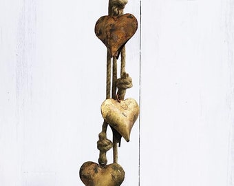 Handmade Heart Bells Hanging Decoration Love Gifts Antique Gold Finish 50 cm Length Galvanized Metal Heart Wall Décor