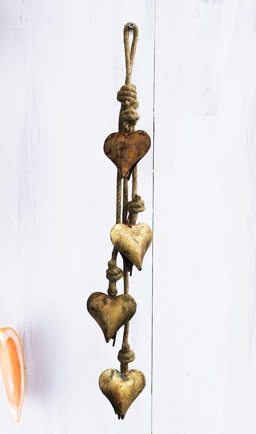 Handmade Heart Bells Hanging Decoration Love Gifts Antique Gold Finish 50 cm Length Galvanized Metal Heart Wall Décor