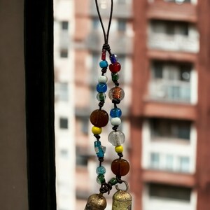 Rustic Vintage Home Ornaments Glass Beads Bells String Sun Catcher Bohemian Decor 35 cm Height pair