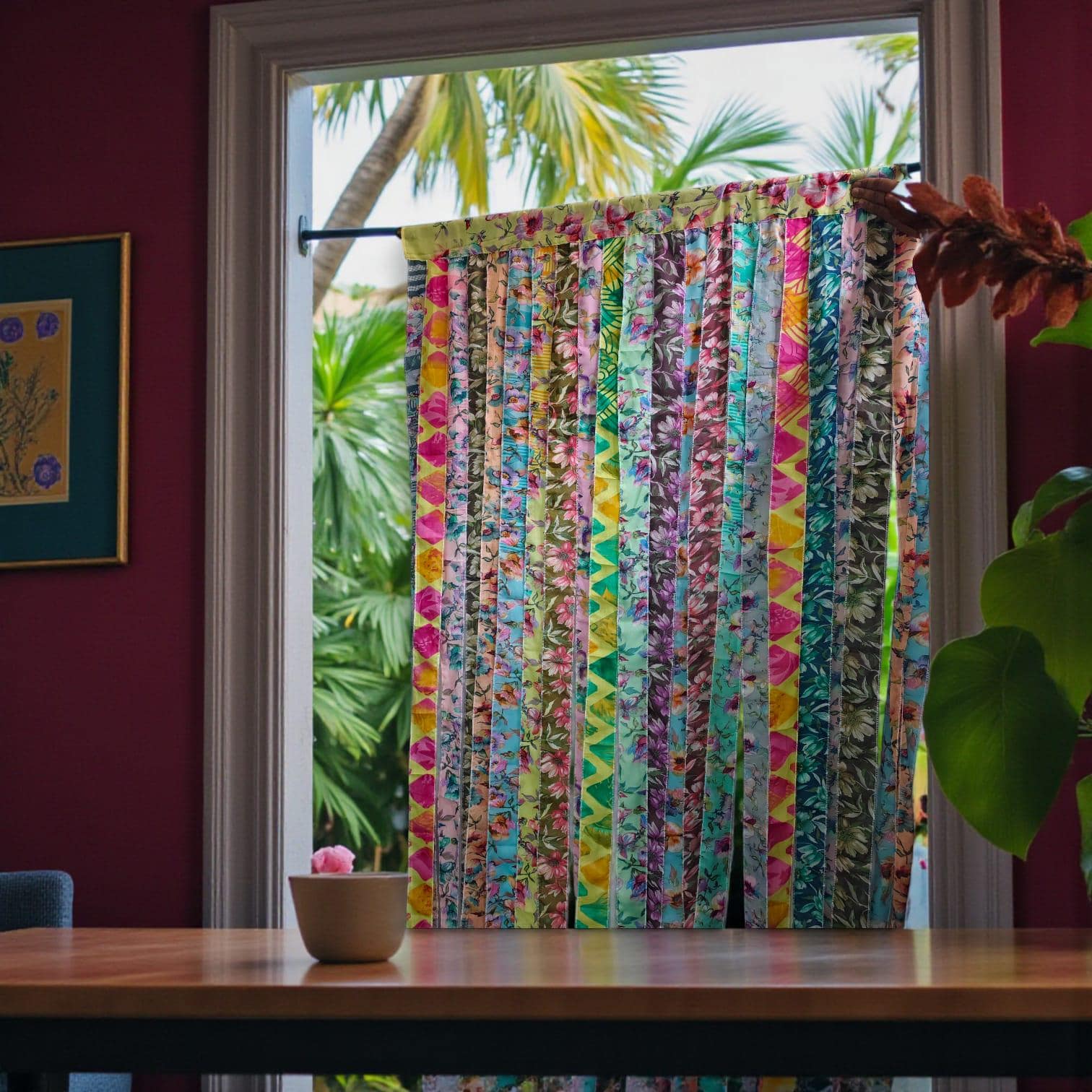 Tissu Voile Brodé, 5m X 1m, Coloris Moutarde/parme/fuchsia, Pour Sari Ou Rideaux (Neuf, France)