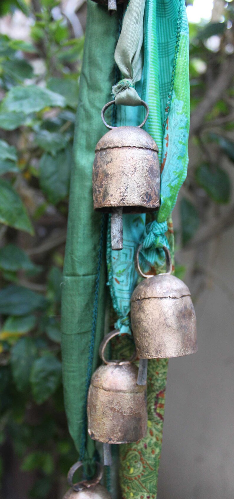 8 Vintage Tin Bells Hanging Chime Mobile String Garden Outdoor Etsy