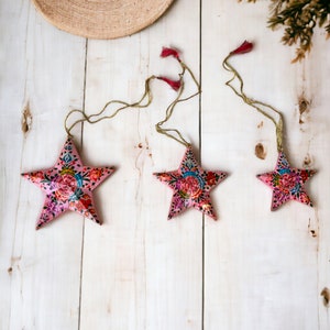 Weihnachtsschmuck, Papiermaché-Sterne, Weihnachtsgeschenke, X-Mas Baumschmuck, handgefertigtes Papiermaché-dekoratives Stern-Set mit 3 Stück