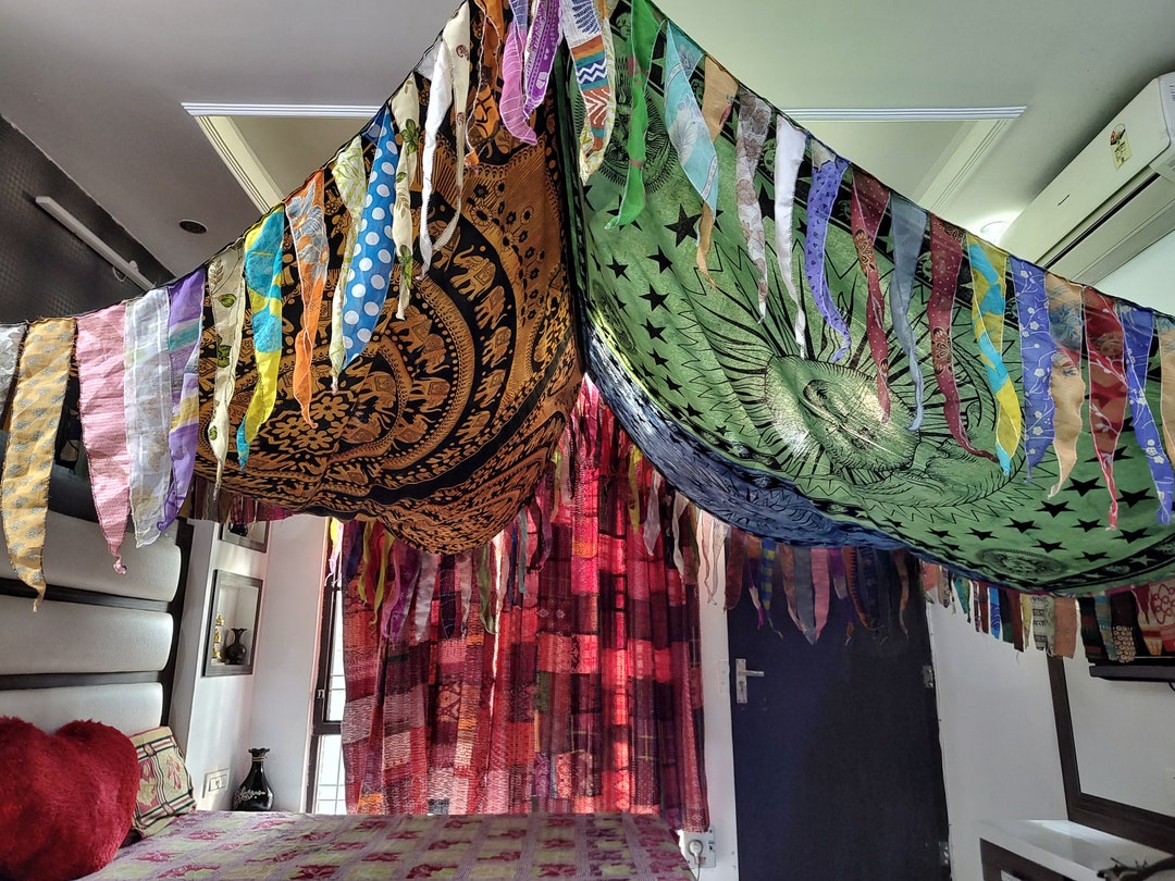 Bohemian Tiedye Hippie Bed Canopy , Meditation Space Bohemian Bedroom