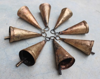 Set of 18 Rustic Iron Cone Bells, Vintage Style Wind Chime Supplies