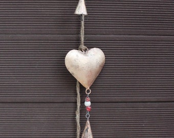 Handmade Heart Bells Hanging Decoration Love Gifts Antique Gold Finish 90 cm Length Galvanized Metal Heart Wall Décor