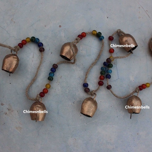 11 Vintage Tin Bells Hanging Chime Mobile String Garden Etsy