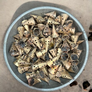 Recycled Iron Rustic Tin Bells Cone Shape 2&quot; Height Gold Finish Wind chime Bells Lot 50 Pieces