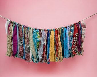 Handgemaakte gerecyclede Sari Hippie Boho Window Valance Garland Indoor Outdoor Party Decoratie