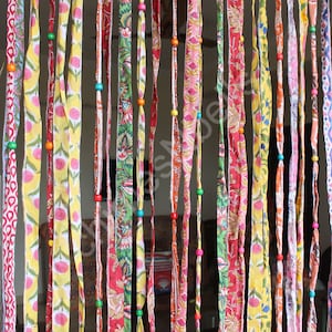 Handmade 100%Cotton Bohemian Hippie Beaded Window Curtain Multicolour Boho Rod Pocket Front Door Decor Curtains