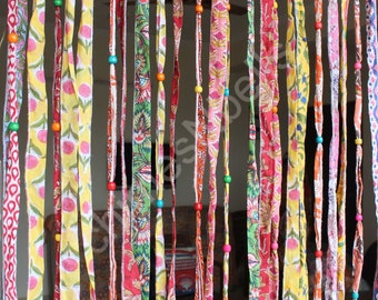Handmade 100%Cotton Bohemian Hippie Beaded Doorway Curtain Multicolour Boho Rod Pocket Front Door Decor Curtains