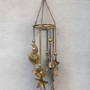 Sun Moon Star Round Wind Chime Zodiac wind chime Sun Hanger Bronze Color Antique Look Indian Metal Crafts