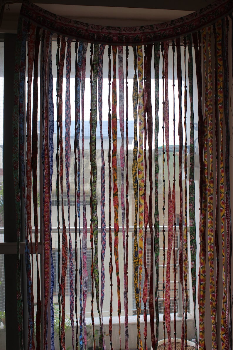Handmade 100%Cotton Bohemian Hippie Beaded Window Curtain Multicolour Boho Rod Pocket Front Door Decor Curtains image 4