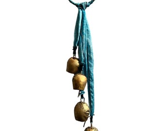 Vintage Bells for Door Knob Protection , Witch Protection Bell Door Hanger for Front Door Witchcraft Décor , Boho Ornaments , 16" Height