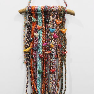 Recycled Silk Sari Fabric Wall Hanging , Bohemian Home Décor Wall Art Hippie Hippy Multicolour Braided Wall Hanging