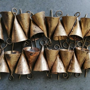 Handmade Indian Bells Vintage Bells for Crafts Recycled Iron Tin Cow Bells for Wind Chimes Size 1.75 Inch Height 24 Pieces image 1