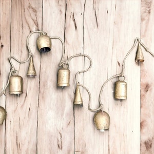 9 Assorted Bells Hanging Chime Mobile String Decoration 162 cm Height Bells on Jute Rope
