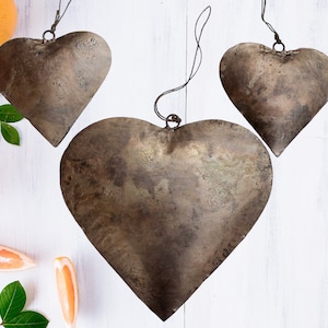 Indian Metal Heart Wall Hanging Ornaments Valentine Gifts Decorative Collectibles Set of 3 Pieces Large Size