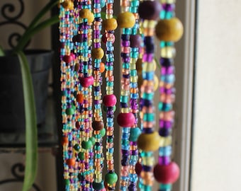 Bohemian Hippy Beaded Curtain for Doorways Multicolour Glass Beads Stands 76&quot; inch Length Gemstones , Bell Strings Boho Home Decor Ornaments