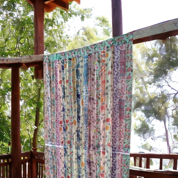 Multicolour Gypsy Sari Fabric Bohemian Theme Backdrop Hippie Hippy Saree Ribbon Rod Pocket Curtains Drape Panels Boho Home Decor