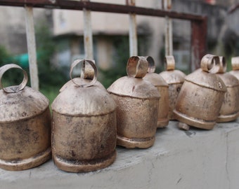 Shabby Chic Recycled Iron Tin Cow Bells  3.5" Inches Height Rounded Top Vintage Indian Bells Dozen
