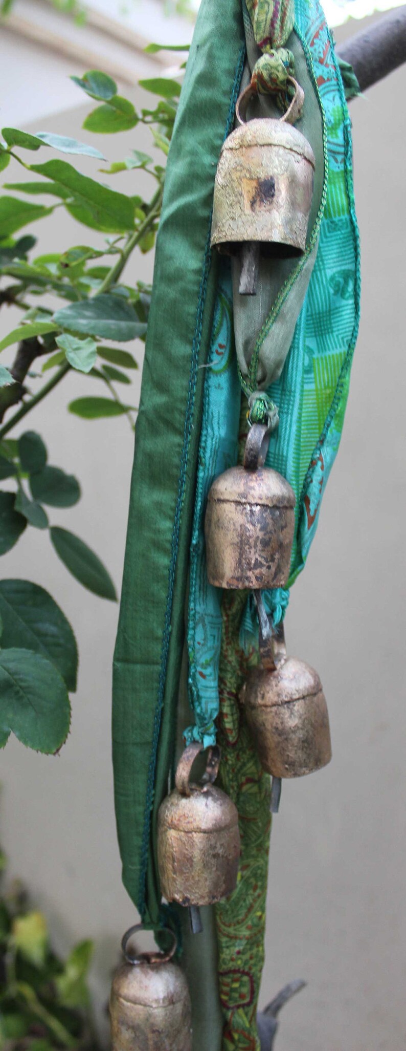 8 Vintage Tin Bells Hanging Chime Mobile String Garden Outdoor Etsy