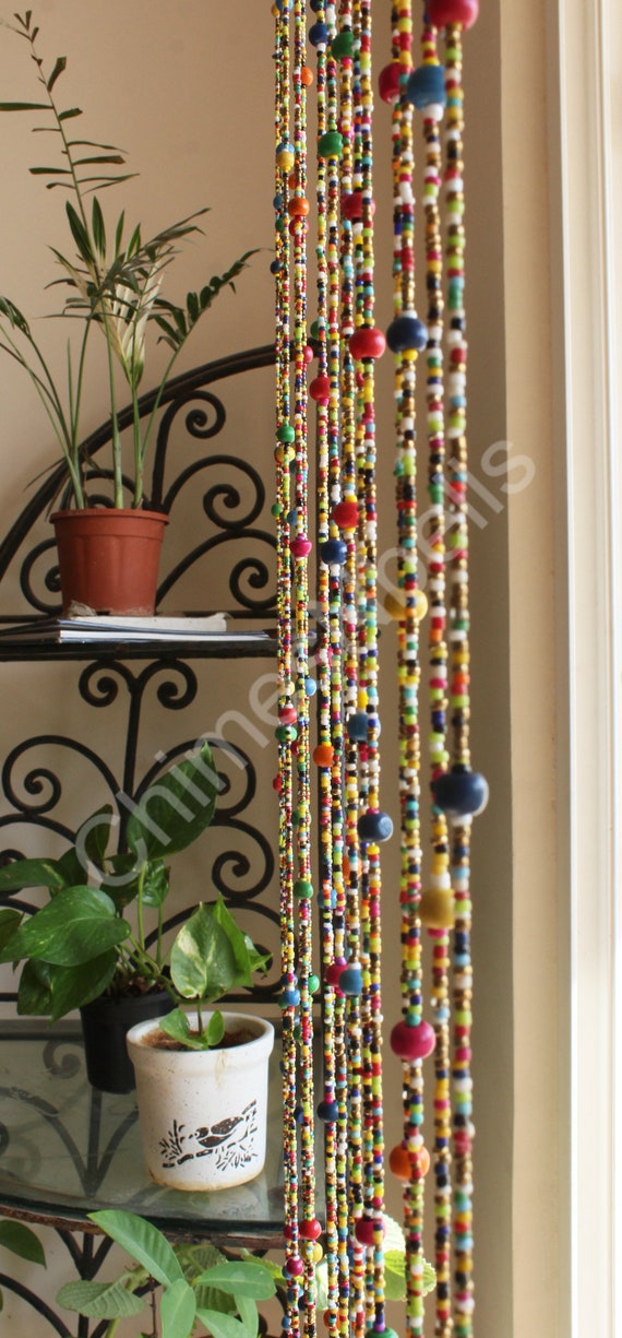 Bohemian Hippy Beaded Curtain for Doorways Multicolour Glass Beads Stands  76 inch Length Gemstones , Bell Strings Boho Home Decor Ornaments