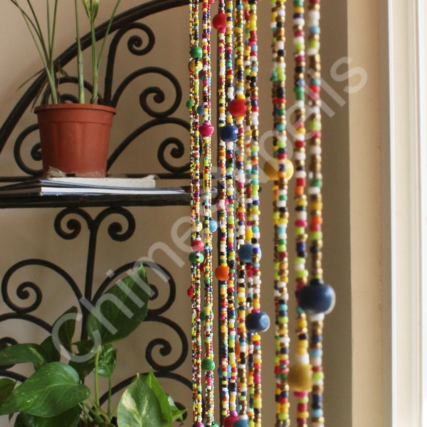 Rideau de perles hippie Boho pour portes, supports de perles de verre multicolores de 76 pouces de longueur, cordes de cloche, ornements de décoration d'intérieur Boho, perles de 1 mm