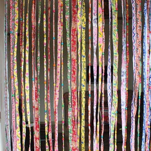 Handmade 100%Cotton Bohemian Hippie Beaded Window Curtain Multicolour Boho Rod Pocket Front Door Decor Curtains image 3