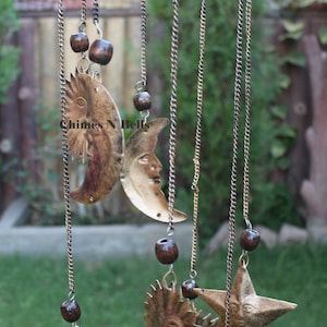 Sun n Moon Round Windchime Zodiac wind chime Sun Hanger Bronze Color Antique Look Indian Metal Craft