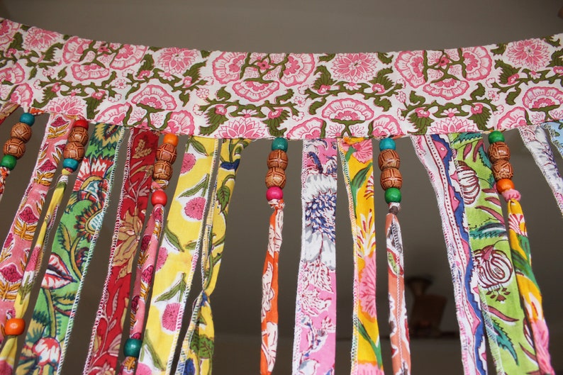 Handmade 100%Cotton Bohemian Hippie Beaded Window Curtain Multicolour Boho Rod Pocket Front Door Decor Curtains image 8