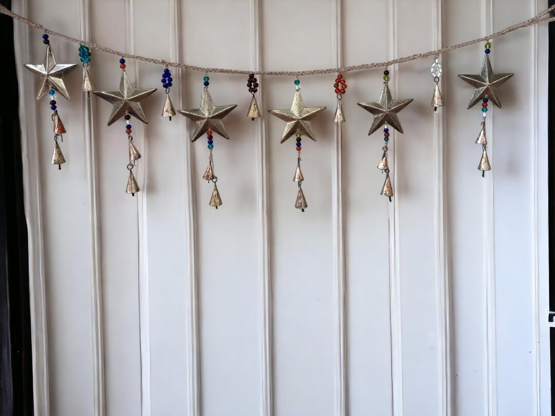 Handwoven Jute Star Garland With Bells, Bohemian Home Decor (110 Cm) - Etsy