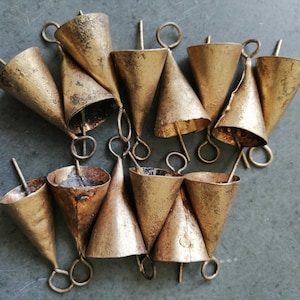 Handmade Indian Bells Vintage Bells for Crafts Recycled Iron Tin Cow Bells for Wind Chimes Size 1.75 Inch Height 24 Pieces image 2