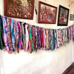 Handmade Recycled Rag Garland Bunting, Kantha Garland Bunting, Tassel bunting, Vintage fabric garland, sari garland, Boho Garland