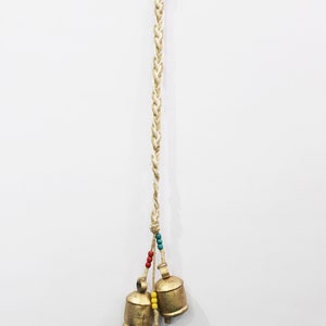 Handmade 3 Rustic Cow bells hanging chime for Garden , Patio , Farmhouse and Outdoor Decoration Length 90 cm