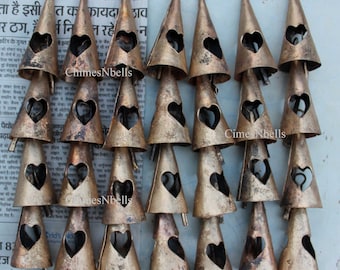 Antique Recycled Iron Cone Shape Heart Bells Bronze Color  2.75" Inches Height Lot 36 Pieces
