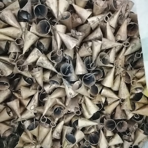 Handmade Recycled Iron Mini Cow Bell Rustic Cone Bells Lot 120 Pieces Size 1.75&quot; Inches Height Craft Supply