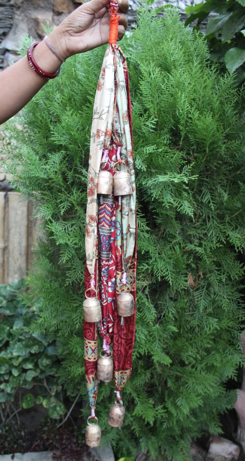 8 Vintage Tin Bells Hanging Chime Mobile String Garden Outdoor Etsy