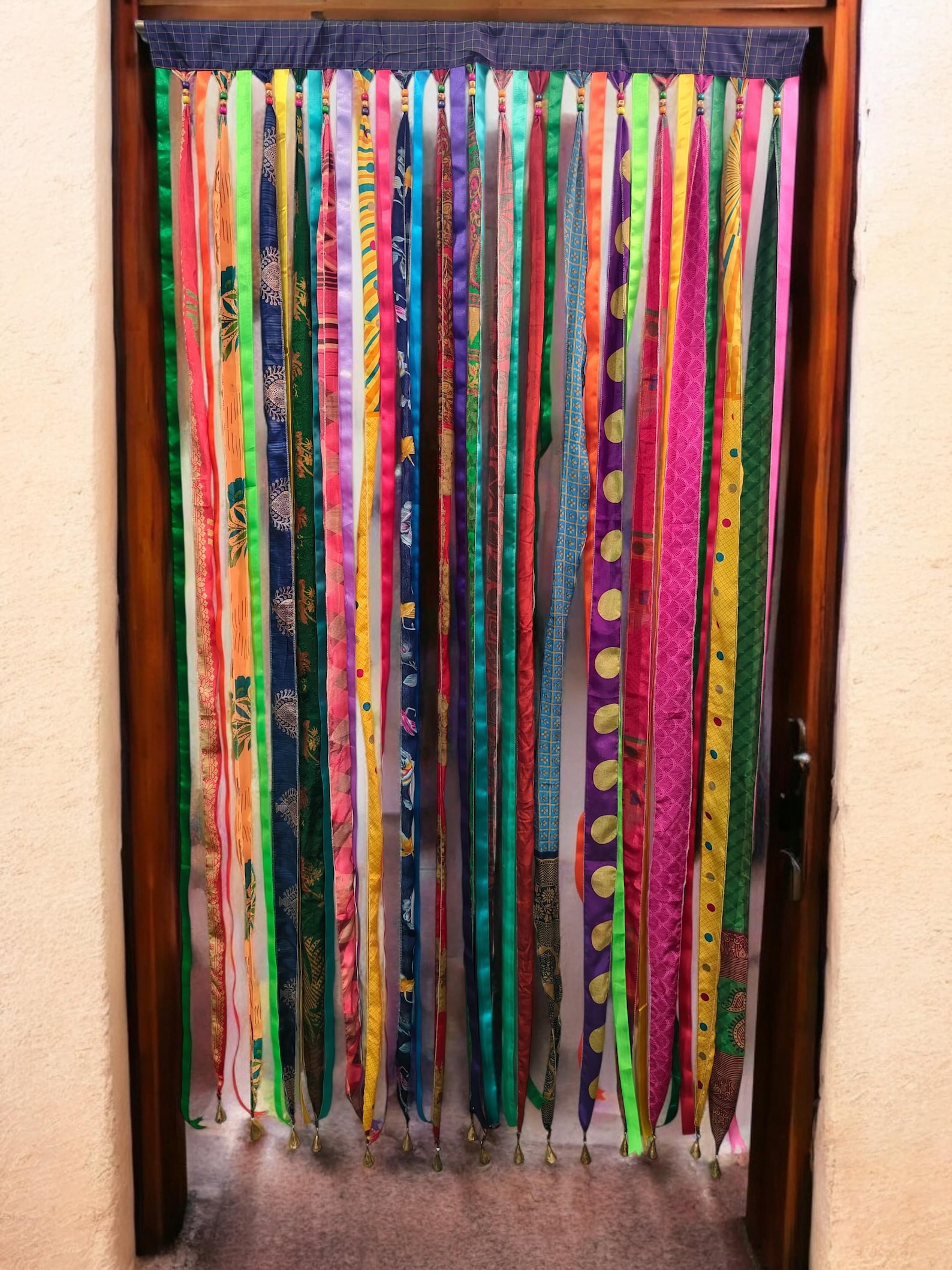 Silk Sari Ribbon Beaded Doorway Rod Pocket Curtain Room Divider ...