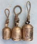 Recycled Iron Tin Cow Bells 3 Pieces Set Size 4' , 5' & 6' Height Antique Gold Finish Wooden Clapper 