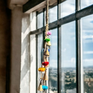 Handmade Recycled Iron Tin Cone bells with Jute and Wool , Bohemian Wind chimes Mobiles Decoration 48 cm Height
