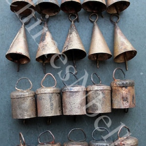 Rustic Iron Tin Mug Cone Shape Brass Bells 2&quot; Height Bronze Color Handmade Indian Metal Craft 20 Pieces